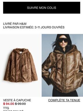 H&M Brown Faux Fur Hooded Bomber Jacket